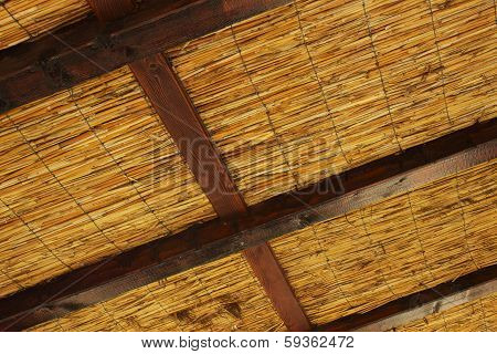 Reedy roof with wooden log