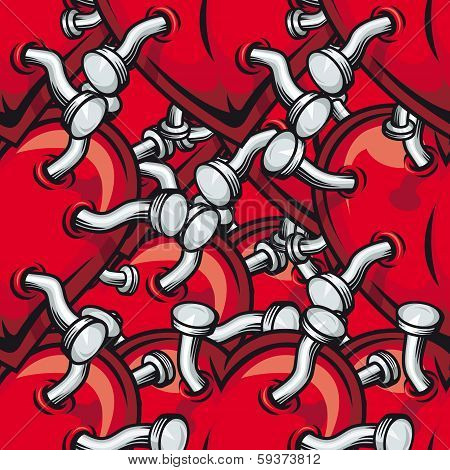 Seamless parttern of nails in red hearts