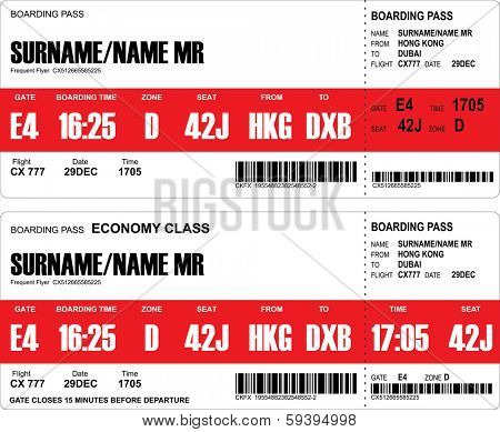 Vector image of airline boarding pass tickets with bar code
