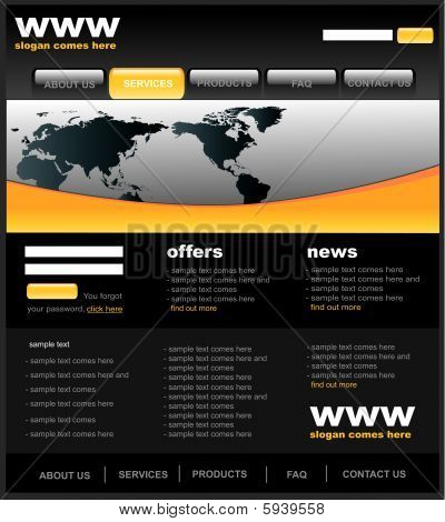 Modern siyah ve sarı web2 Web sitesi şablonu
