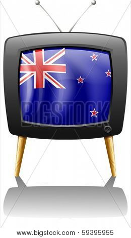 Illustration of the flag of New Zealand inside the television on a white background