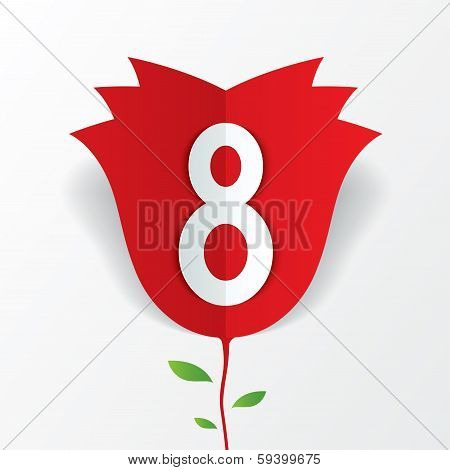 8 march red paper rose flower Women's Day card