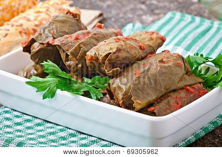 Dolma, stuffed grape leaves, turkish and greek cuisine