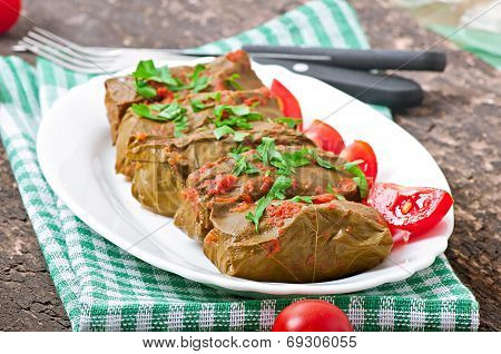 Dolma, stuffed grape leaves, turkish and greek cuisine