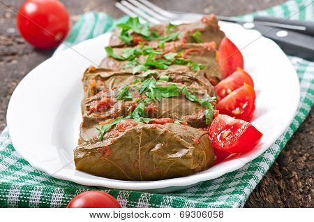Dolma, stuffed grape leaves, turkish and greek cuisine