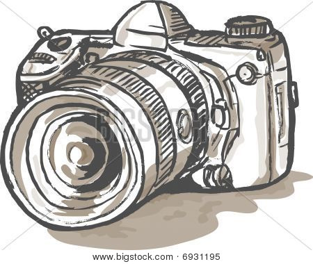 schizzo disegno illustrazione di una fotocamera reflex digitale