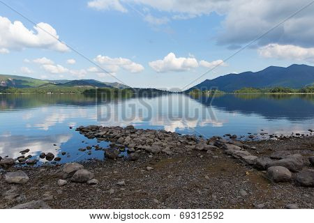 Derwent Water Lake District National Park Cumbria England uk south of Keswick blue sky summer