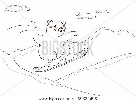 Teddy bear on a snowboard, contours