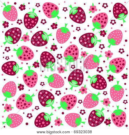 Seamless Textures With Ornament Of Strawberries And Flowers