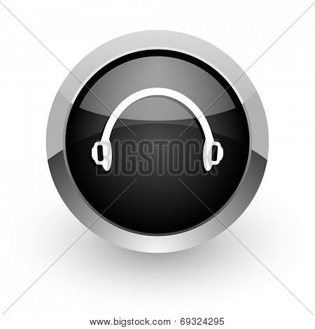 headphones black chrome glossy web icon