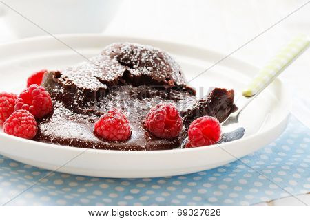 chocolate dessert with raspberries