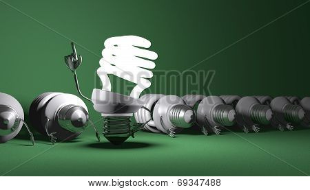 Spiral Light Bulb Character Standing Among Many Lying Ones