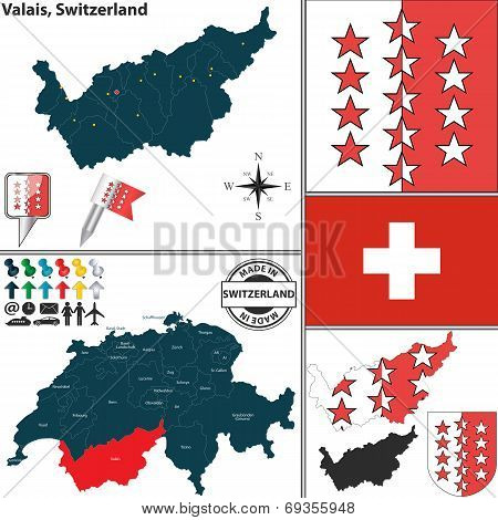 Map Of Valais, Switzerland