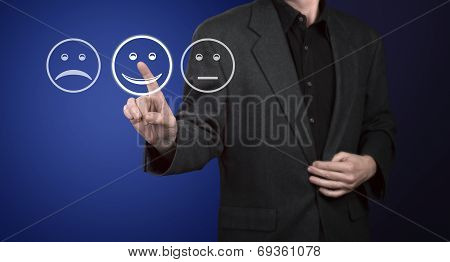 Businessman Touching Screen With Customer Service Evaluation Form.