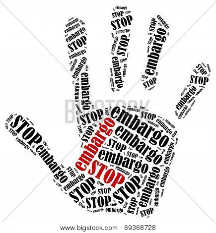 Word Cloud Illustration In Shape Of Hand Print Showing Protest.