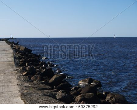 Stone road ruins towards the sea