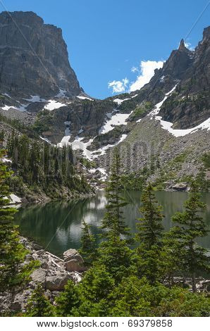 Emerald Lake With Hallett Peak,flattop Mountain And Tyndall Glacie