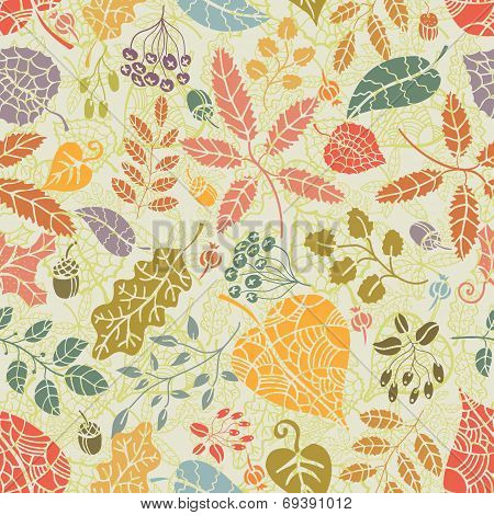 Seamless pattern.Autumn leaves and berryes.
