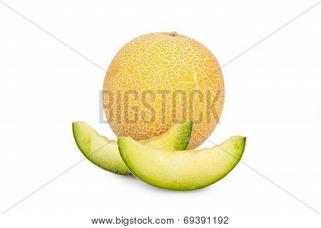 One Whole And Two Slices Of Galia Melon