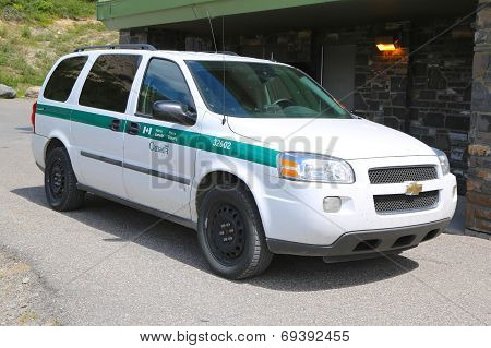 Parks Canada Park Wardens car in Banff National Park in Banff, Alberta, Canada