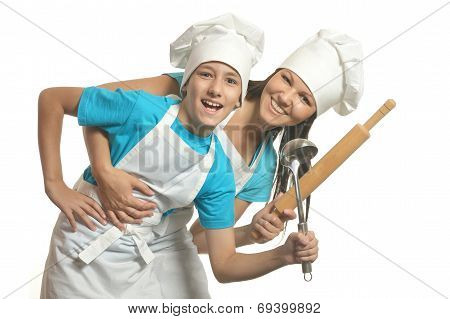 Female chef with assistant