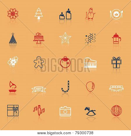 New Year And Christmas Line Icons On With Reflect