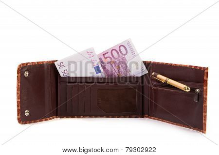Wallet with euro banknotes.