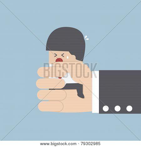 Businessman Squeezed By Boss Hand