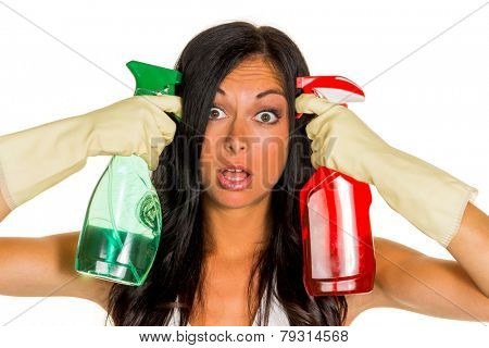 a young woman is annoyed that she has to make the house cleaning.