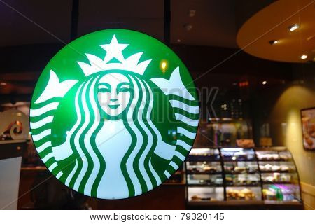 DUBAI - OCT 20: Starbucks logo on October 20, 2014 in Dubai, UAE. Starbucks is the largest coffeehouse company in the world, with more then 23000 stores