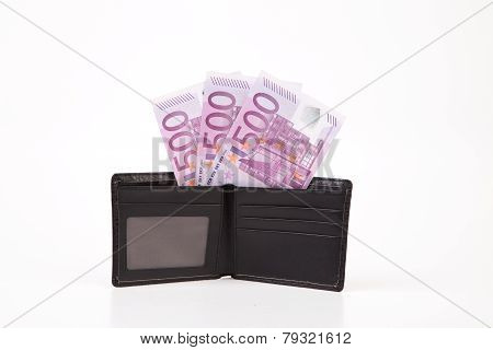 Wallet with euro banknotes.