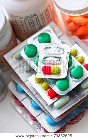 Many Medical pills. Health care Pharmaceutical background