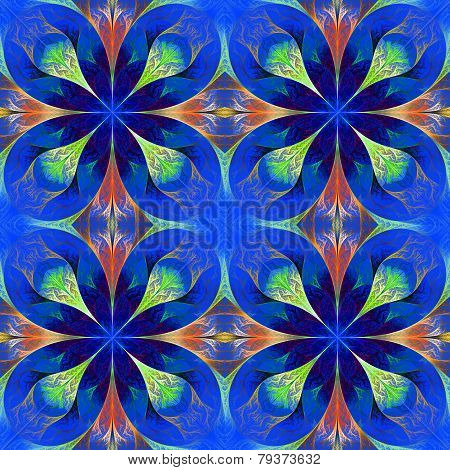 Pattern From Four Fractals  In Darkblue And Brown. Computer Generated Graphics.