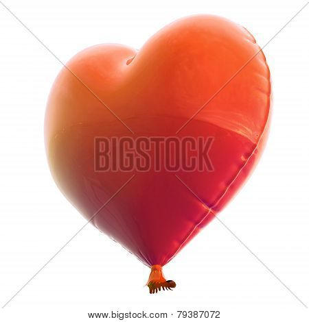 red balloon in heart shape for Valentine's Day with a string isolated on white background.