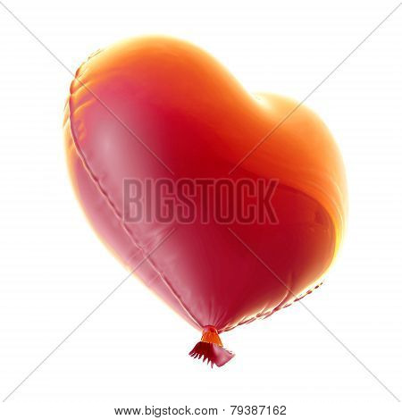 red balloon in heart shape for Valentine's Day with a string isolated on white background.