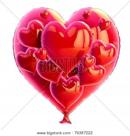 red balloon in heart shape for Valentine's Day with a string isolated on white background.