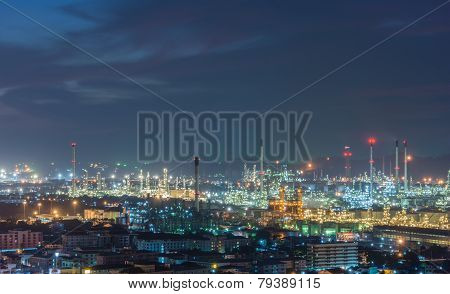 Oil Refinery Power Station At Twilight