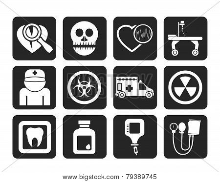 Silhouette Medicine and hospital equipment icons