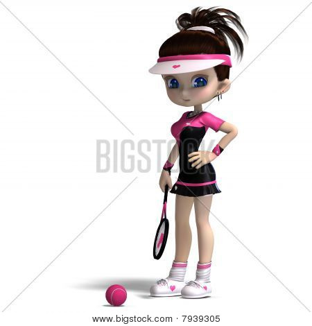 sporty toon pige i pink tøj spiller tennis