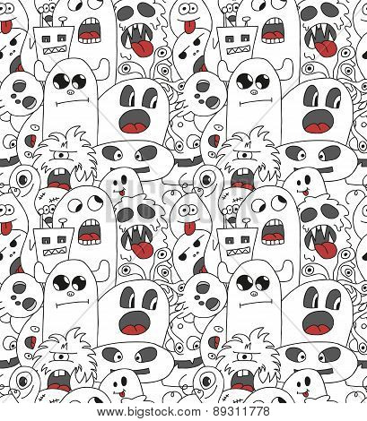 Doodle Monsters Seamless Pattern.