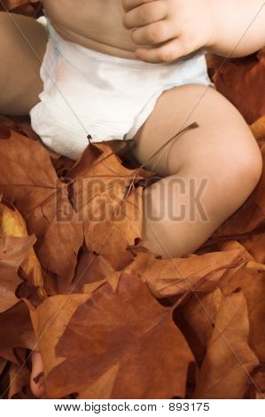 Vauva istuu lehdet