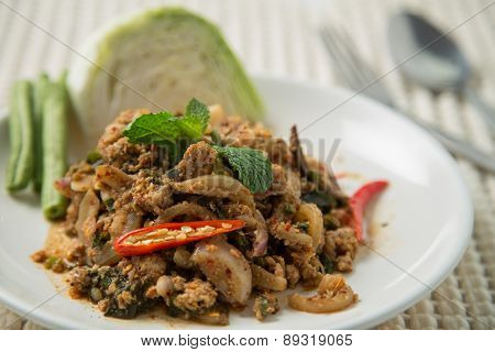 Hot And Spicy With Fried Pork Mixed With Basil Leaf Very Famous Of Thai Food