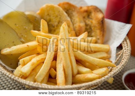 Traditional French Fries With Ketchup And Bread