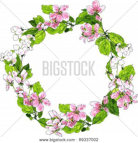 round wreath with spring tree flowers