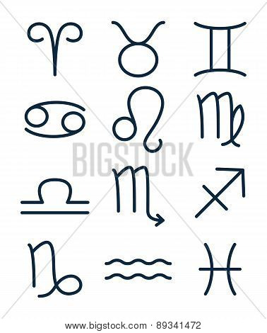 Set of horoscope zodiac signs - outline style.