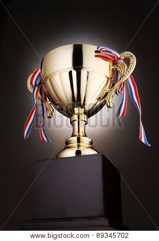 low angle of the trophy with light at the back