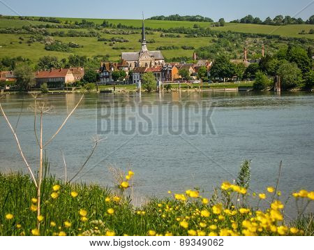 Ruins Of An Ancient Castle On The River Shore, Les Andeles, France