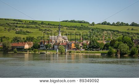 Ruins Of An Ancient Castle On The River Shore, Les Andeles, France