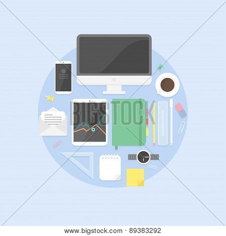 Flat Design Objects, Productive Office Workplace