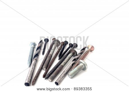 Screw And Bolts On A White Background